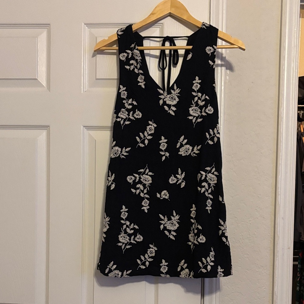 Abercrombie & Fitch Black Mini Dress with White Floral Embroidery